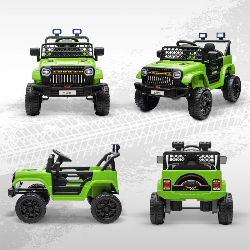AIYAPLAY Coche Eléctrico para Niños con Batería 12V Mando a Distancia Velocidad Ajustable USB Faros Bocina Verde