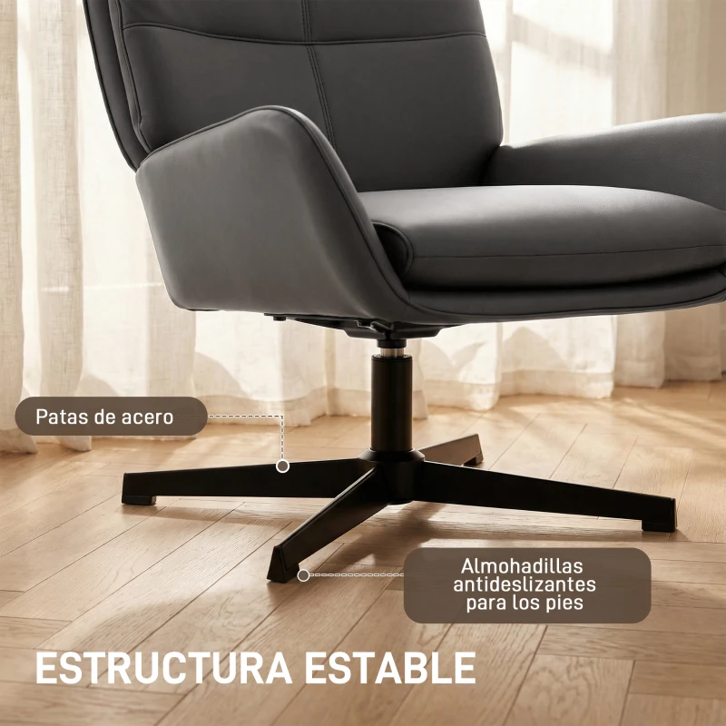 HOMCOM Butaca de Salón Tapizado en PU Sillón Lectura con Asiento Acolchado Reposabrazos Patas Metálicas Gris