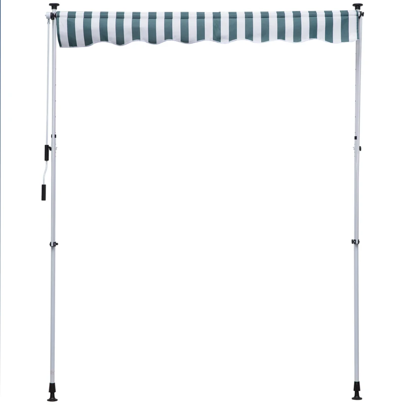 Outsunny Toldo Manual Retráctil 200x150x170-280 cm para Balcón y Terraza con Altura Ajustable con Manivela Rayas Verde y Blanco