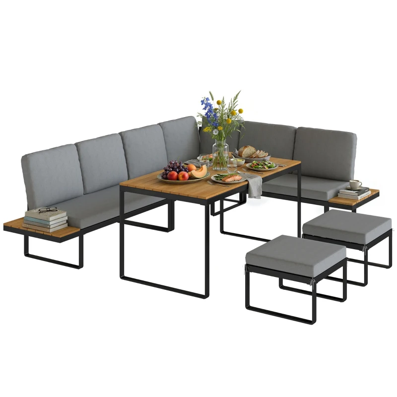 Outsunny Patio Furniture Set Modular Garden Sofa Set 6 Pieces with Dining Table for Outdoor Patio Grey