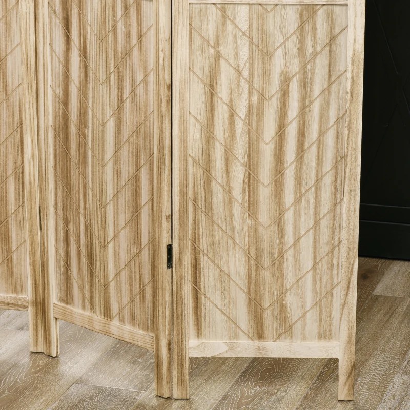 HOMCOM Paravento da Interno Pieghevole a 3 Ante a Spina di Pesce in Legno, 120x1.6x170 cm