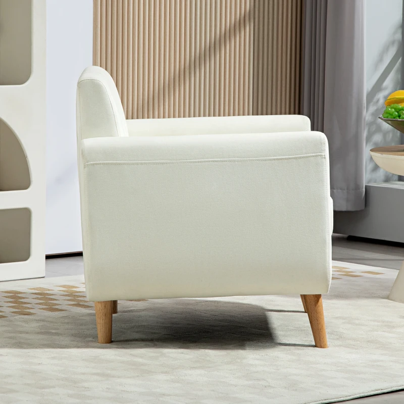 HOMCOM Butaca para Dormitorio con Reposabrazos y Patas de Madera Sofá Individual Carga 125 kg Crema