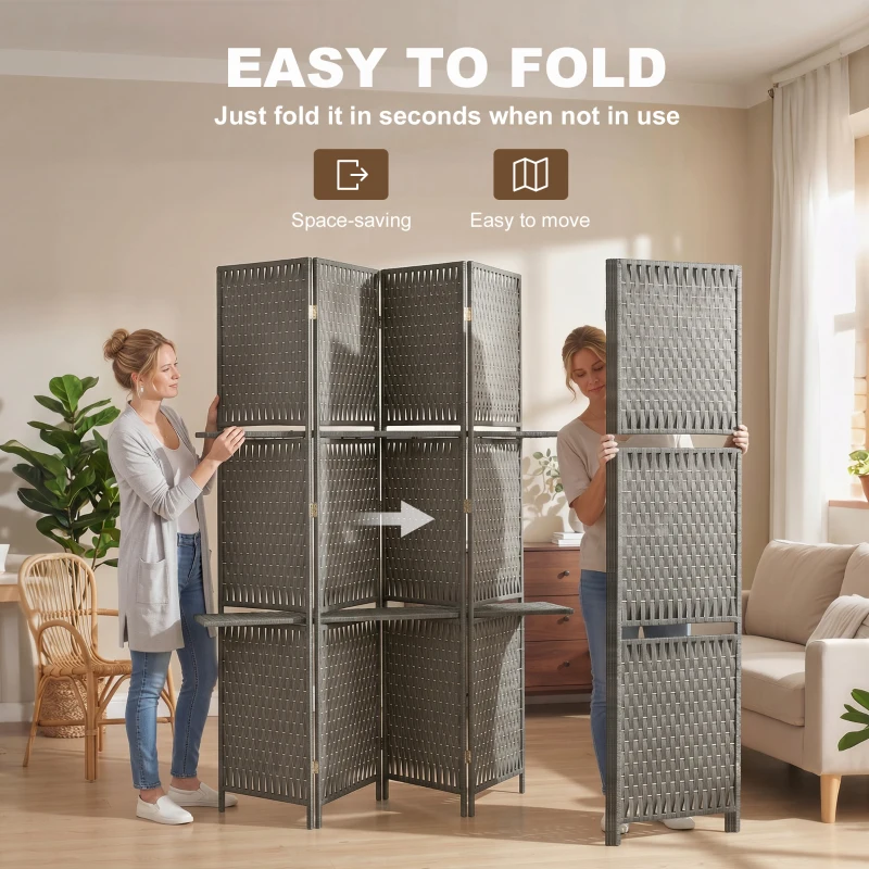 HOMCOM Wave Fibre Freestanding Folding Privacy Screen Panels, Room Divider, Grey
