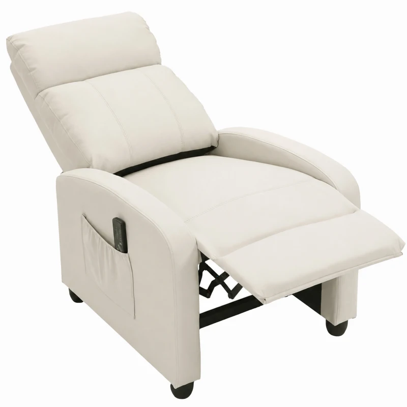 HOMCOM Fauteuil de Relaxation et Massage avec Inclinaison Manuelle Dossier Repose-Pied réglable revêtement synthétique Crème
