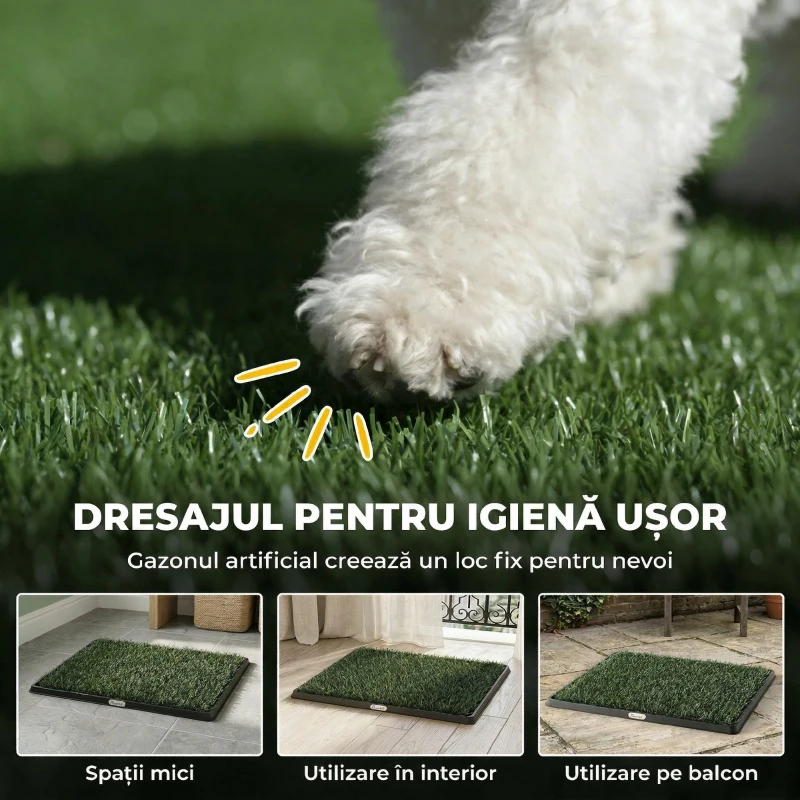PawHut Covoraș din Iarbă pentru Câini cu Tavă, 76 x 50,5 cm, Verde