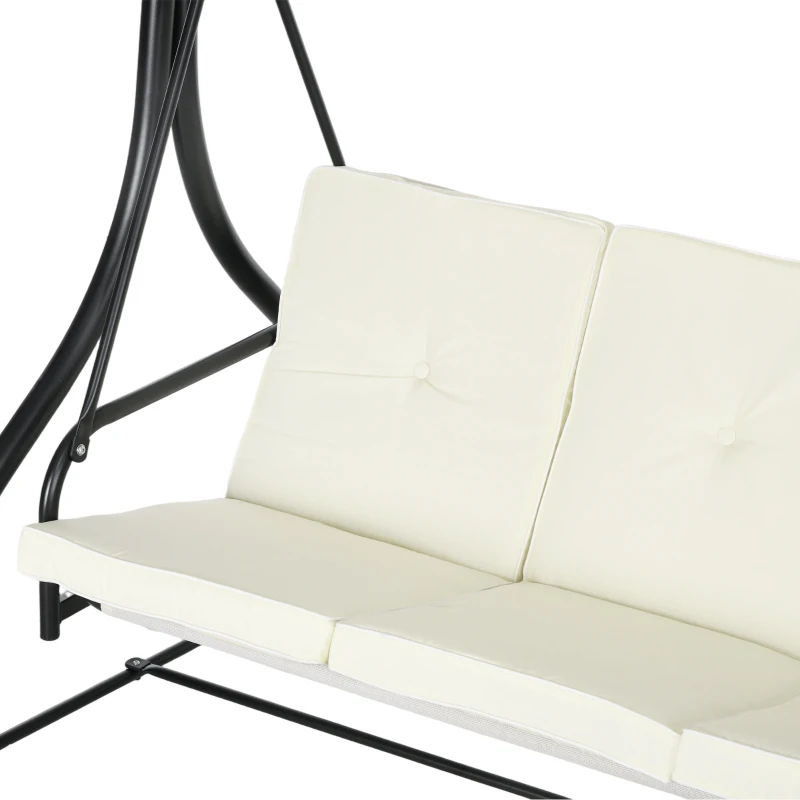 Outsunny 3 Seater Garden Swing Chair, 2 in 1 Convertible Patio Swing Seat Bed with Adjustable Canopy, Cushions and Metal Frame, Outdoor Hammock Bench Chair for Balcony, Terrace, Cream White