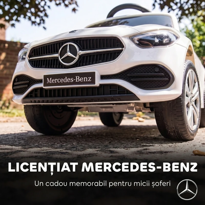 AIYAPLAY Mașinuță de Împins pentru Copii 3 în 1 cu Licență Mercedes-Benz, Mâner, Copertină, Claxon, Muzică, Alb
