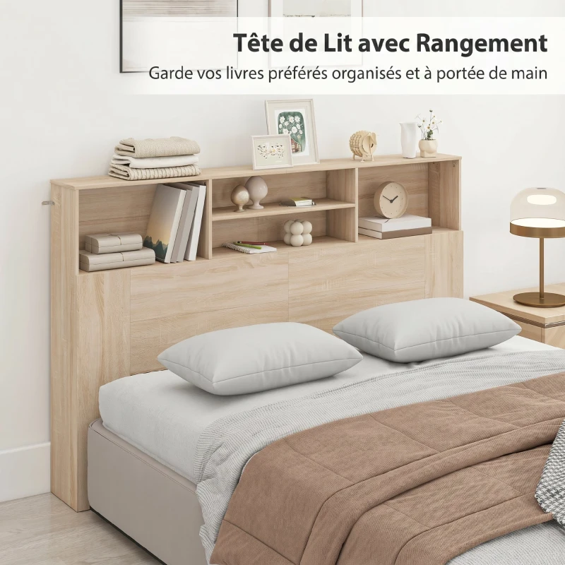 HOMCOM Tête de lit sur pied avec rangements, accessoire de lit 4 compartiments ouverts, 160 x 20,2 x 108,2 cm, bois naturel