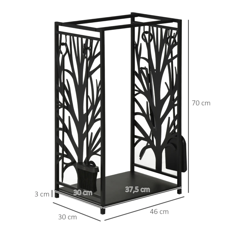 HOMCOM Porte bûches - Range bûches Serviteur de cheminée Arbre - Multi Accessoires étagère 46L x 29l x 70H cm Acier Noir