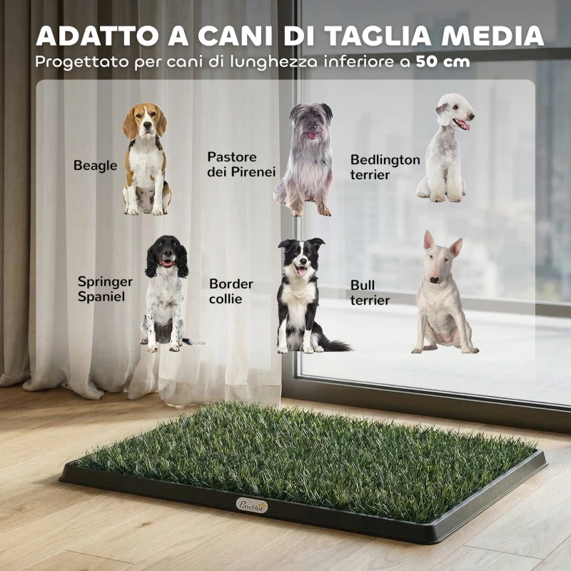 PawHut Tappetino Erboso Lavabile per Cani con Erba Artificiale e Vassoio per Uso Interno ed Esterno 76 x 50,5 cm