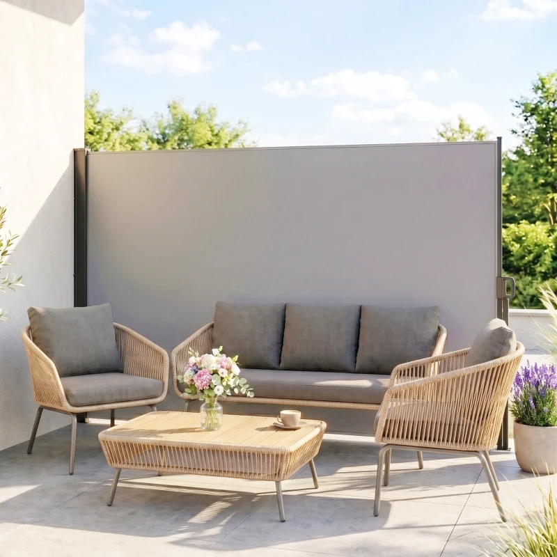 Outsunny Store latéral Brise-Vue paravent rétractable dim. 3L x 2H m alu. Polyester Anti-UV Haute densité 180 g/m² gris clair