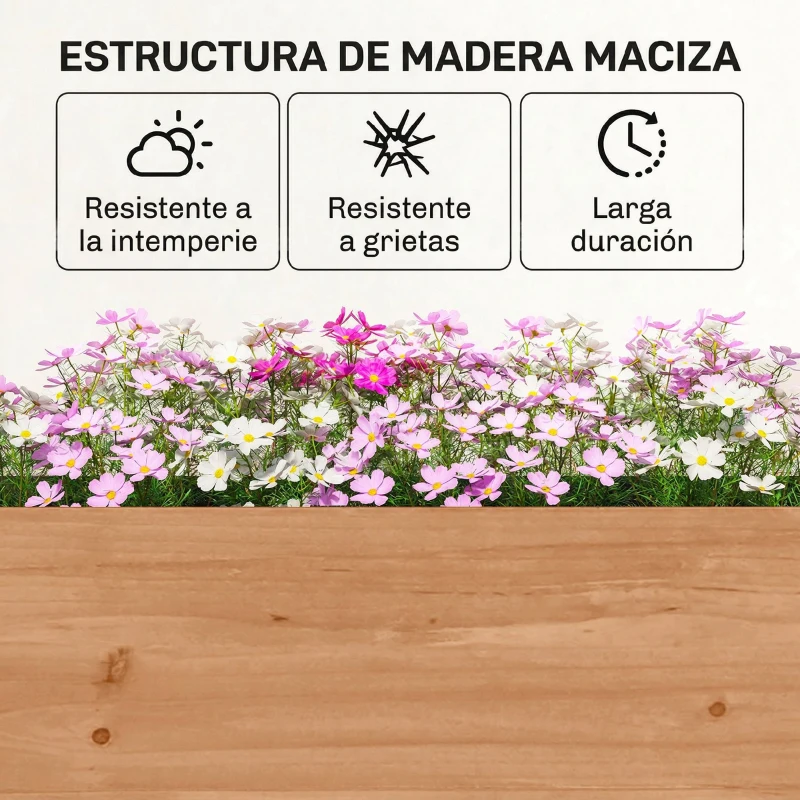 Outsunny Jardinera de Madera de 4 Niveles Jardinera Elevada Exterior con Orificios de Drenaje Tela no Tejida Marrón