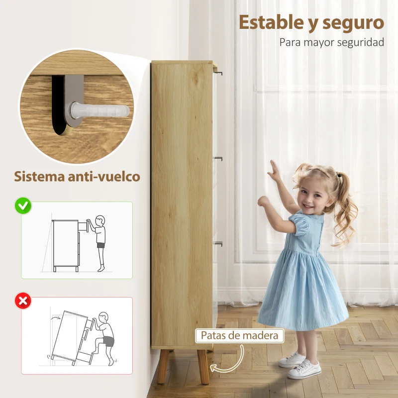 HOMCOM Zapatero Estrecho con 3 Puertas en Blanco Brillo Estantes Ajustables Patas de Madera para 18 Pares de Zapatos