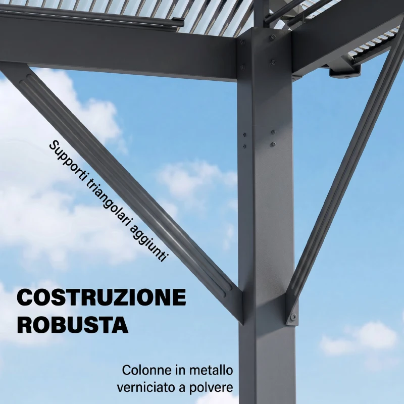 Outsunny Gazebo Esterno con Tetto Rigido, 3x3 m, Grigio Scuro