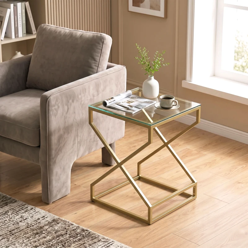 HOMCOM Nest of Tables, Side Table Set of 2 with Transparent Top, Coffee Table Set with Tempered Glass Top, Transparent