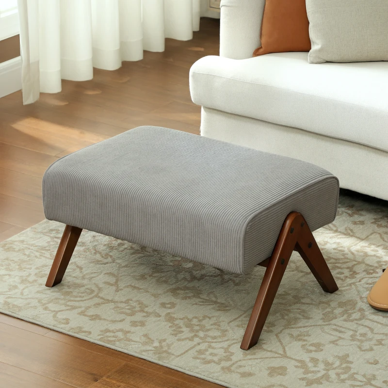 HOMCOM Reposapiés de Salón Taburete Bajo con Asiento Acolchado Patas de Madera para Sala de Estar Dormitorio 69x47x36 cm Gris