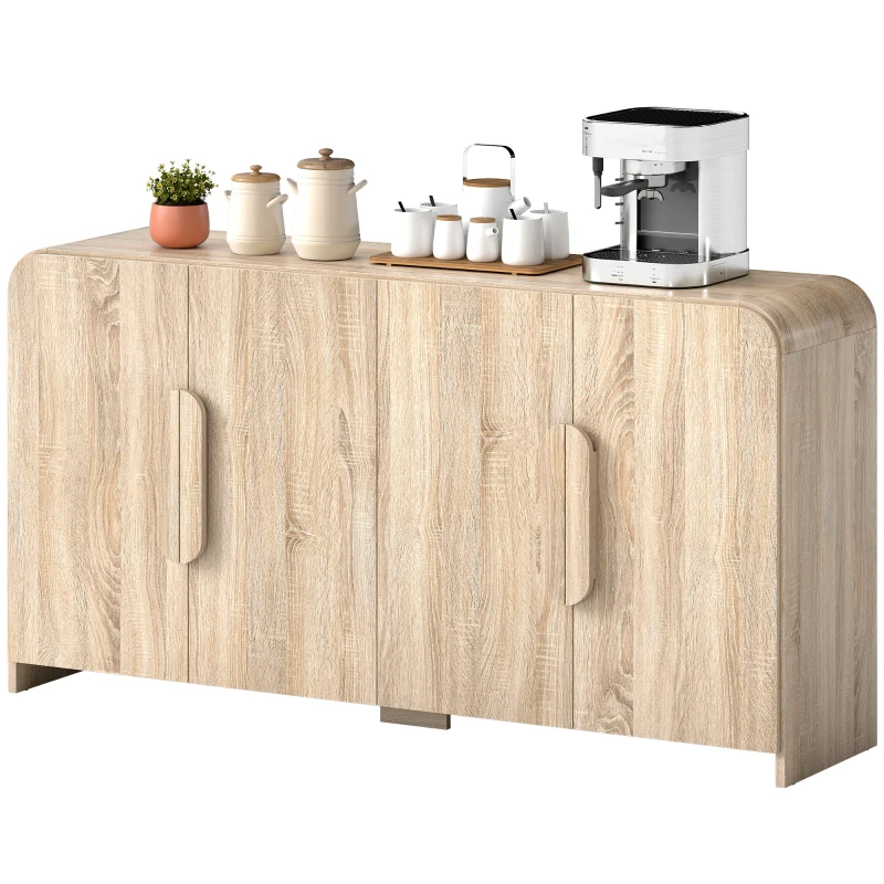 HOMCOM Comodă de Bucătărie cu 2 Dulapuri, Uși Soft-Close și Rafturi Reglabile, 157x39x82 cm, Lemn Natural