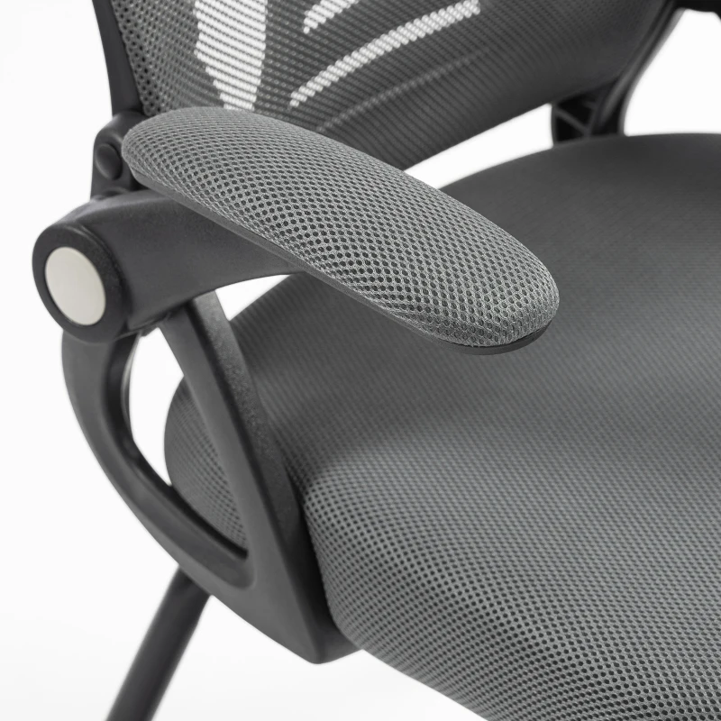 HOMCOM Office Chair, Ergonomic Desk Chair No Wheels with Mesh Backrest and Steel Legs for Home Conference Room, Dark Grey