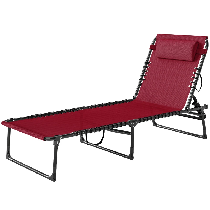 Outsunny Bain de Soleil transat Pliable Dossier inclinable Multi-Positions Acier thermoplastique Lacets élastiques Noir textilène Rouge