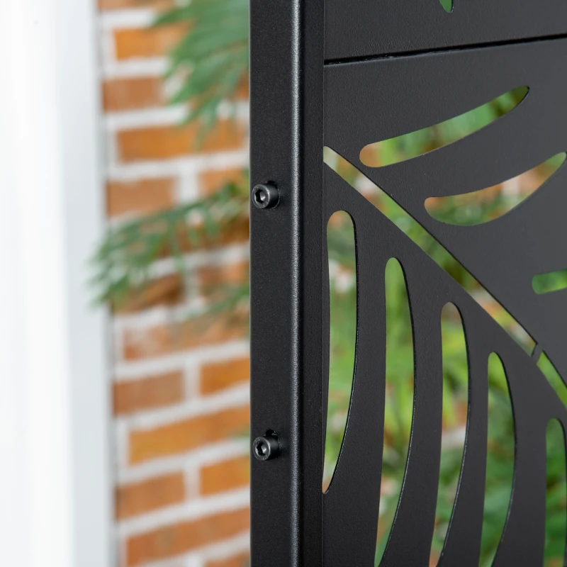 Outsunny Paravento da Esterno in Acciaio con Motivi a Salice e 2 Piedini, 122x45x198 cm, Nero