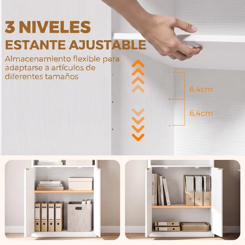 HOMCOM Librería Alta y Estrecha de 6 Niveles con 4 Compartimentos Abiertos Estante Ajustable Cierres Magnéticos Blanco