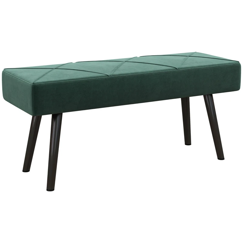 HOMCOM Bancă Tapițată pentru Dormitor, din Catifea și Oțel, 100x36x45 cm, Verde și Negru
