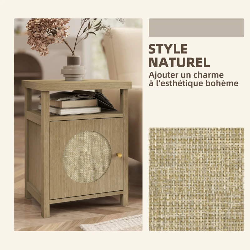 HOMCOM Lot de 2 tables de chevet étroite table d'appoint compartiment ouvert placard finition en rotin, 40 x 35 x 55 cm marron
