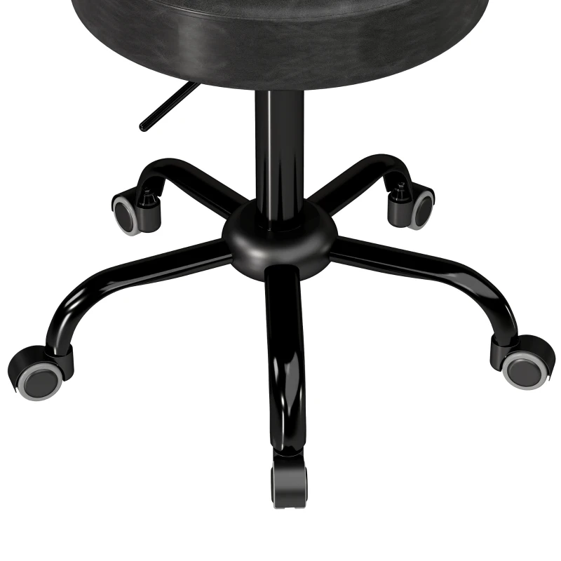 HOMCOM Tabouret à Roulettes, Hauteur Réglable 72-87,5cm, Tabouret de Massage Assise et Dossier Rembourrés, Pivotant 360°, Noir