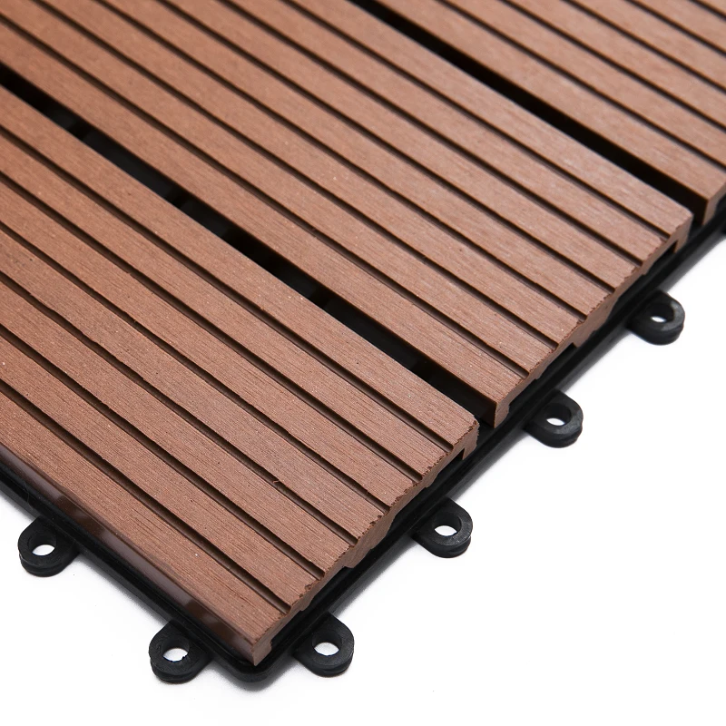 Outsunny Set 11 Piastrelle per Esterni ad Incastro Antiscivolo in HDPE Riciclato, 30x30x2.2 cm, Marrone