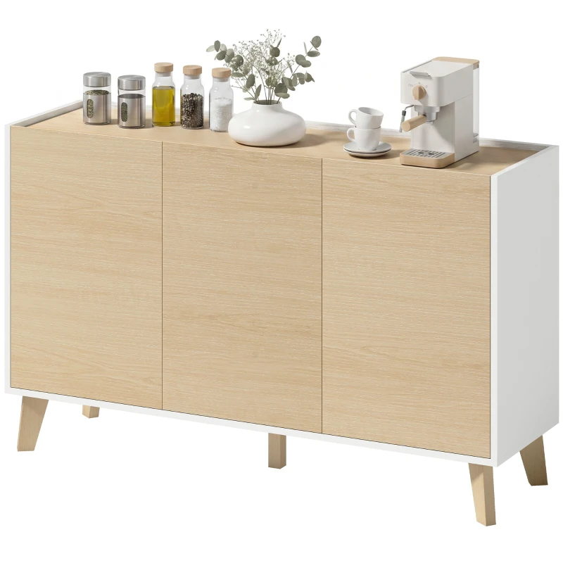 HOMCOM Bufet cu Uși Soft-Close 120 cm, Lemn și Alb