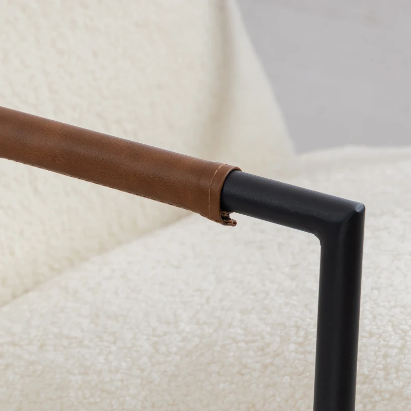 HOMCOM Fauteuil salon, fauteuil d'appoint rembourré en tissu bouclette, large assise et structure en acier, 77x91x80cm, crème