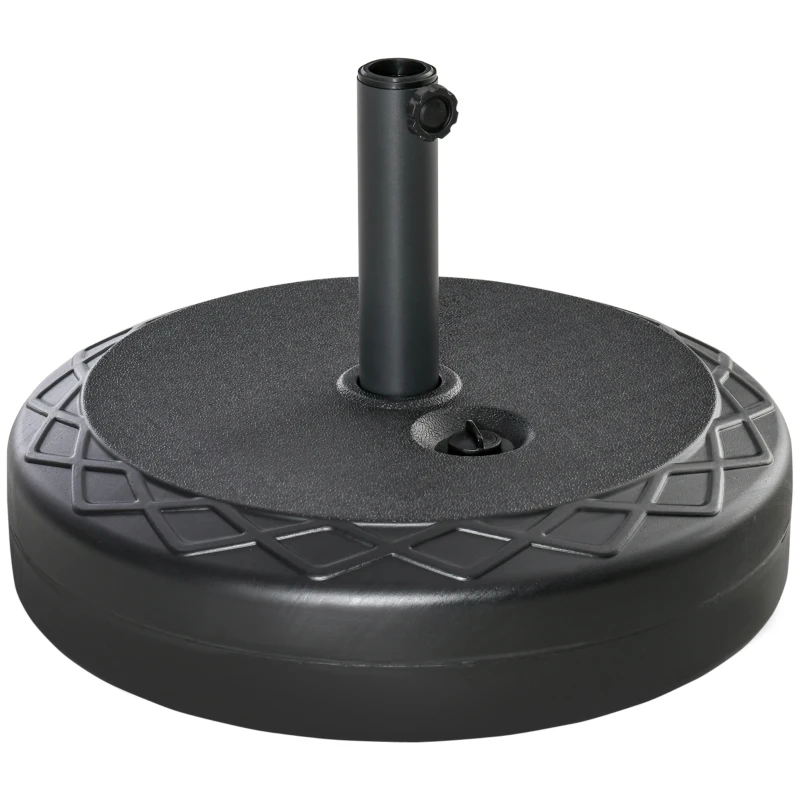 Outsunny Base de Sombrilla Rellenable de Agua 30 kg Soporte de Parasol Redondo Apto para Postes de 38mm 48 mm Metal y Plástico para Jardín Terraza Ø55x38 cm Negro