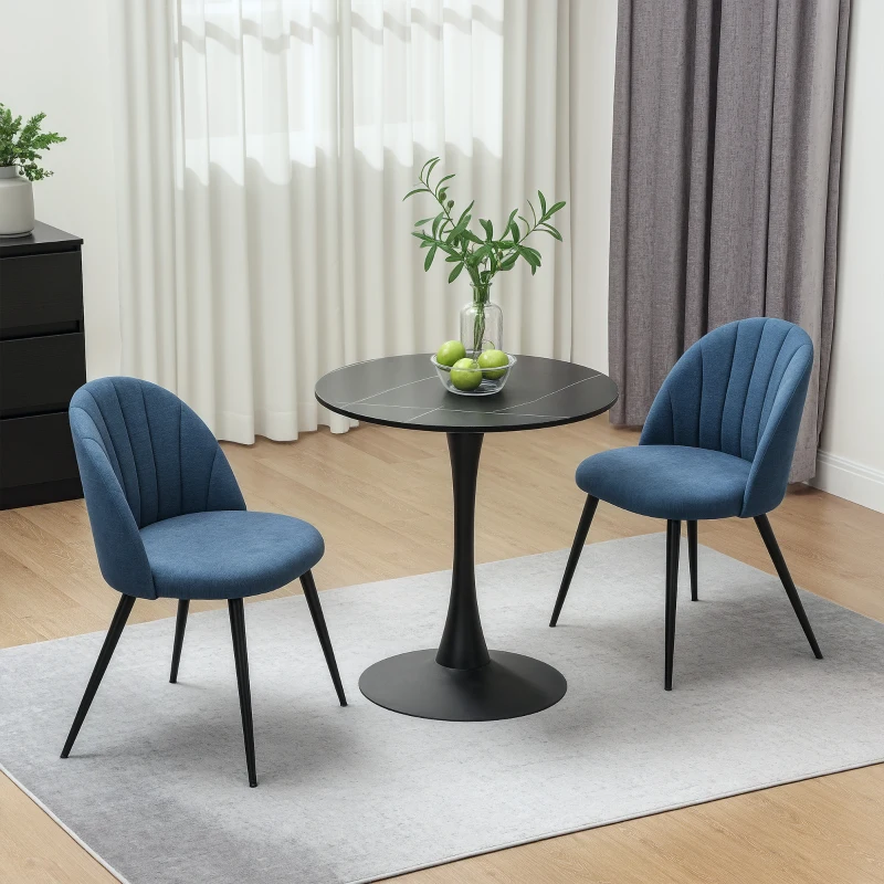 HOMCOM Dining Chairs Set of 2, Modern Upholstered Kitchen Chairs with Metal Legs, Shell Backrest and Padded Seat for Dining Room, Bedroom, Living Room, Vanity, Blue
