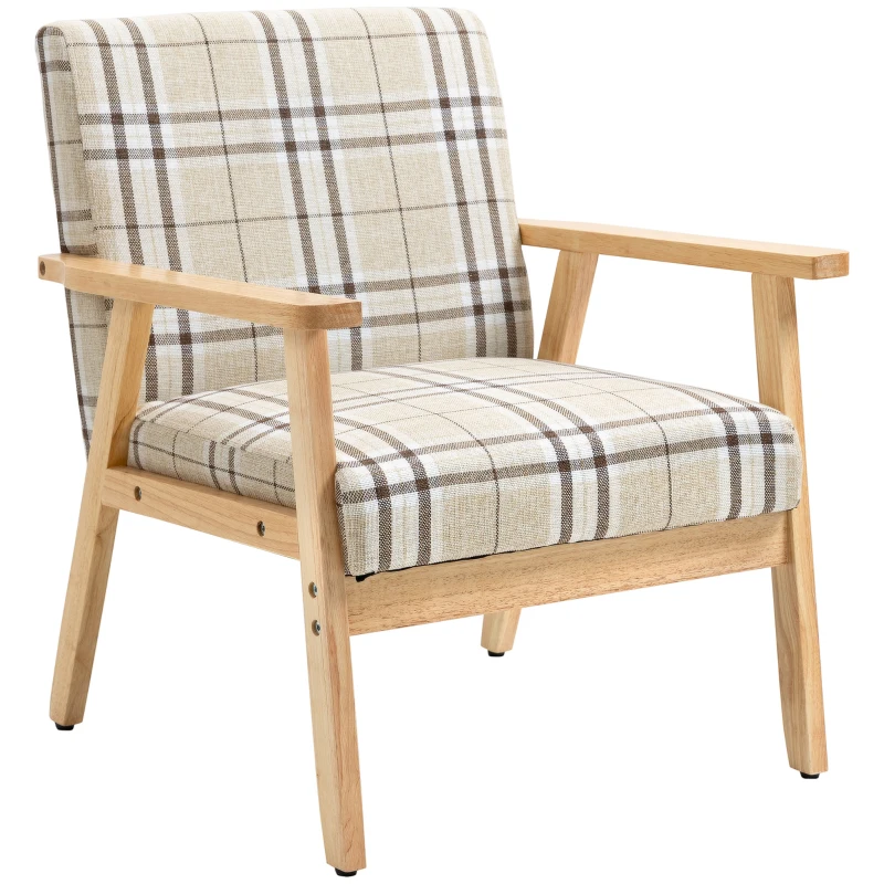 HOMCOM Modern One Seater Sofa for Living Room, Linen Fabric Small Couch with Rubber Wood Frame, Armrests, Lattice Pattern, Upholstered Armchair, Beige