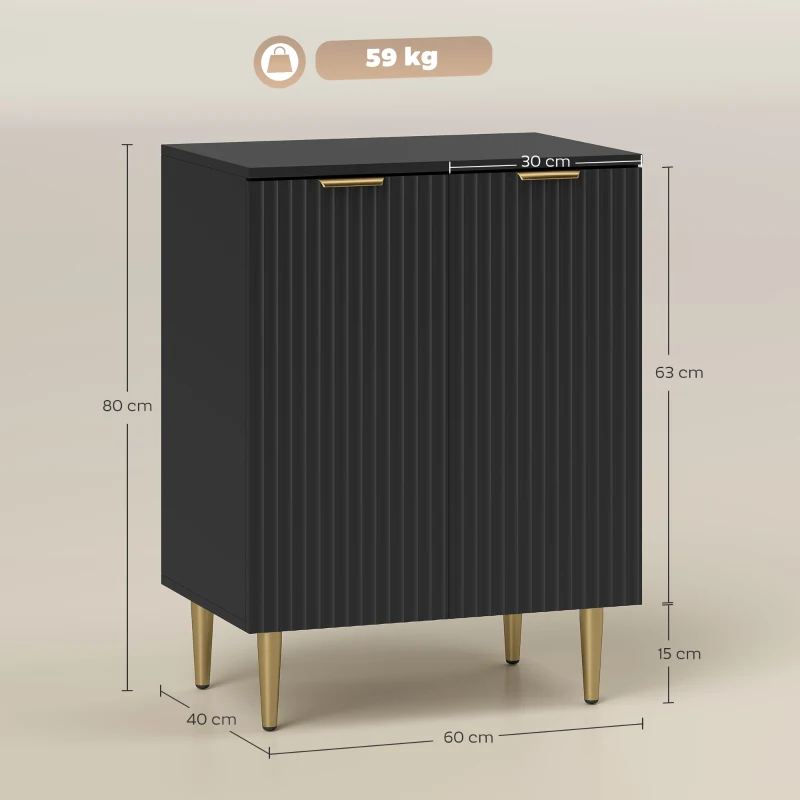 HOMCOM Sideboard Buffet Cabinet, Modern Kitchen Storage Cabinet with Adjustable Shelves and Metal Legs, Black