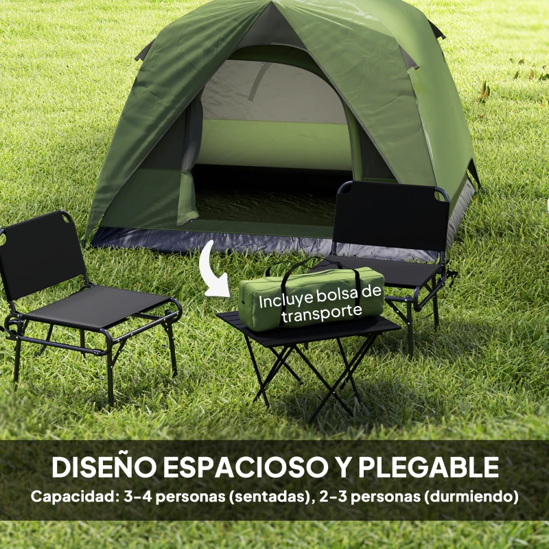 Outsunny Tienda de Camping para 2-3 Personas Impermeable Fácil Instalación y Bolsa de Transporte Incluida 200x200x135 cm Verde