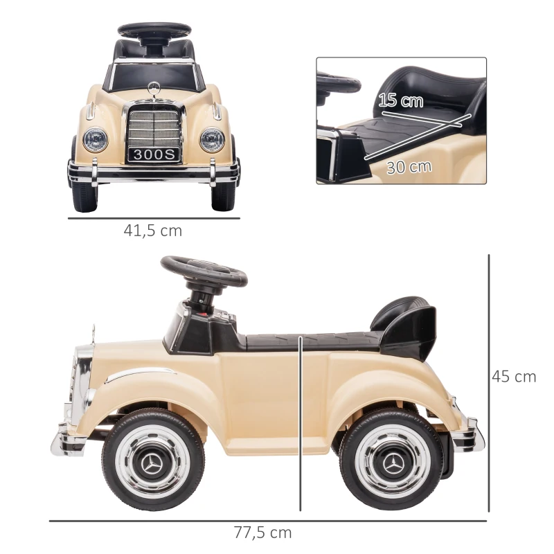 HOMCOM Macchina Elettrica per Bambini 18 Mesi-4 Anni con clacson, Musica e USB, Licenza Mercedes-Benz, Beige
