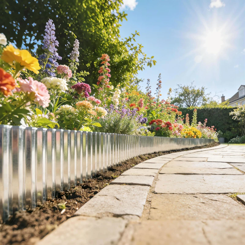 Outsunny Metal Garden Edging Border, 8 in x 21.3 ft Corrugated Heavy Duty Galvanised Steel Lawn Edging, Silver Tone