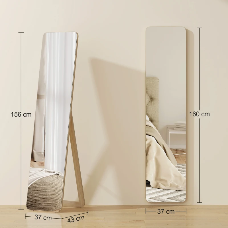HOMCOM Miroir sur Pied et Mural rectangulaire dim. 37L x 43l x 156H cm bois naturel