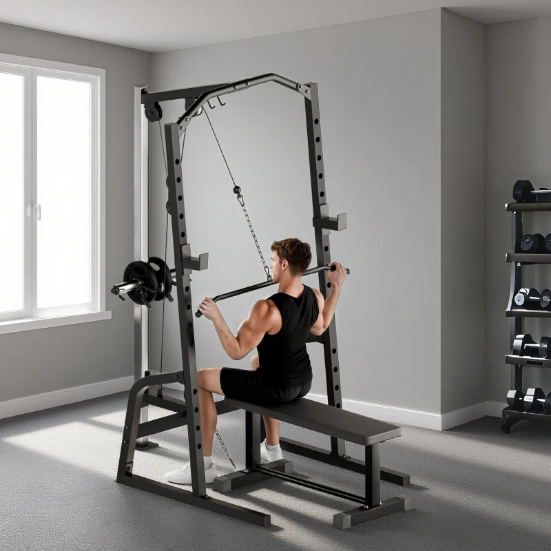 SPORTNOW Power Cage Power Rack with 15-Level Squat Rack, Cable Pulley System, Lat Pulldown & Pull Up Bar