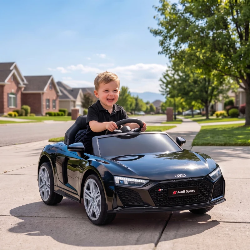 AIYAPLAY Coche Eléctrico para Niños Audi R8 Spyder 12 V con Mando 2,4G 2 Motores Arranque Suave y Suspensión Trasera Negro
