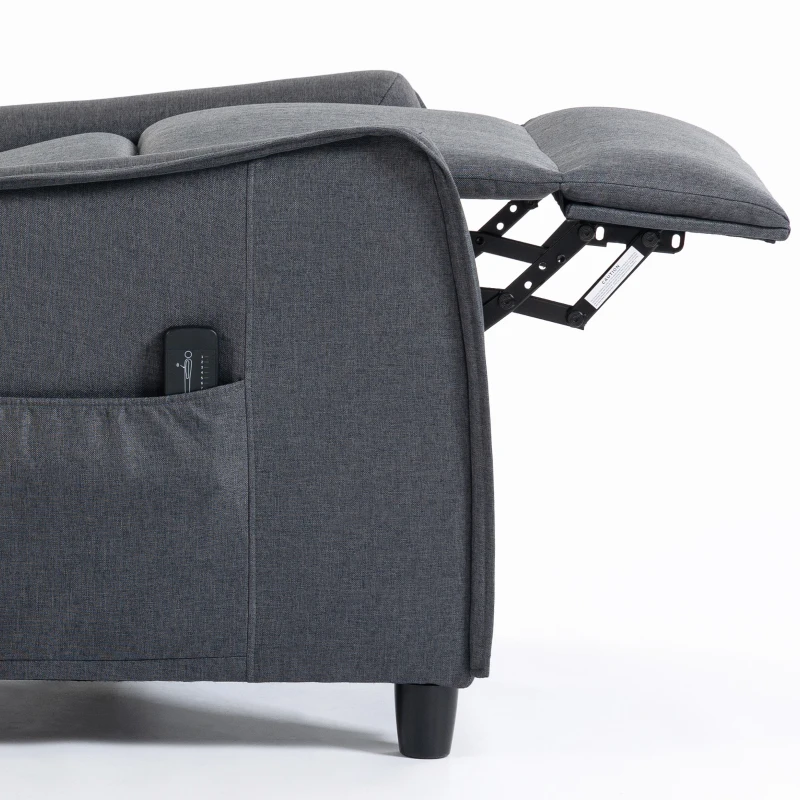 HOMCOM Sillón de Masaje Reclinable con Reposapiés 2 Zonas de Masaje Asiento de Muelles Bolsillos Tapizado en Lino Gris