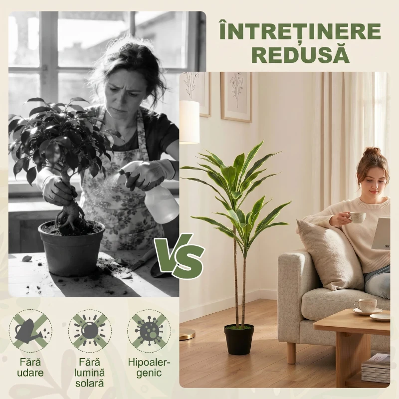 HOMCOM Arbori Decorativi Artificiali Mari pentru Birouri, Intrări, Interior, Plante Decorative False, Verde
