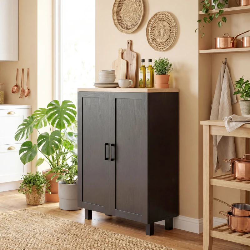 HOMCOM Aparador de Salón Estrecho de 2 Puertas Armario de Cocina con Estante Ajustable para Entrada 60x30x90 cm Negro