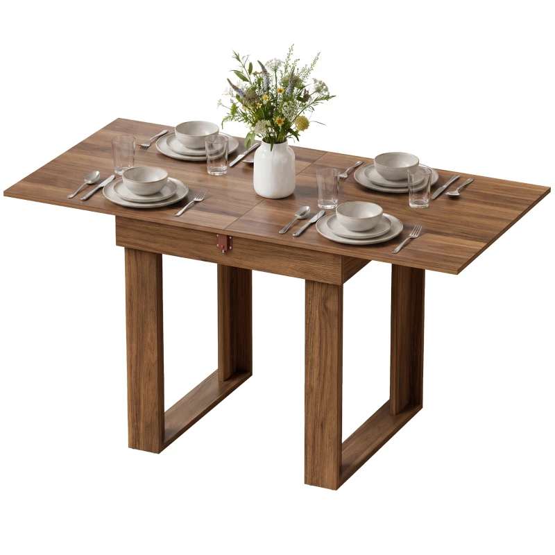 HOMCOM Folding Dining Table Under-Table Storage Extendable Kitchen Table Steel Rail Grey Wood Effect