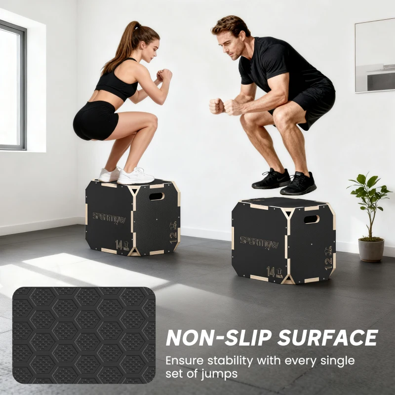 SPORTNOW Non-Slip Plyo Box, Corner-free Wooden Jump Box, 16.1 x14.2"x12.2"