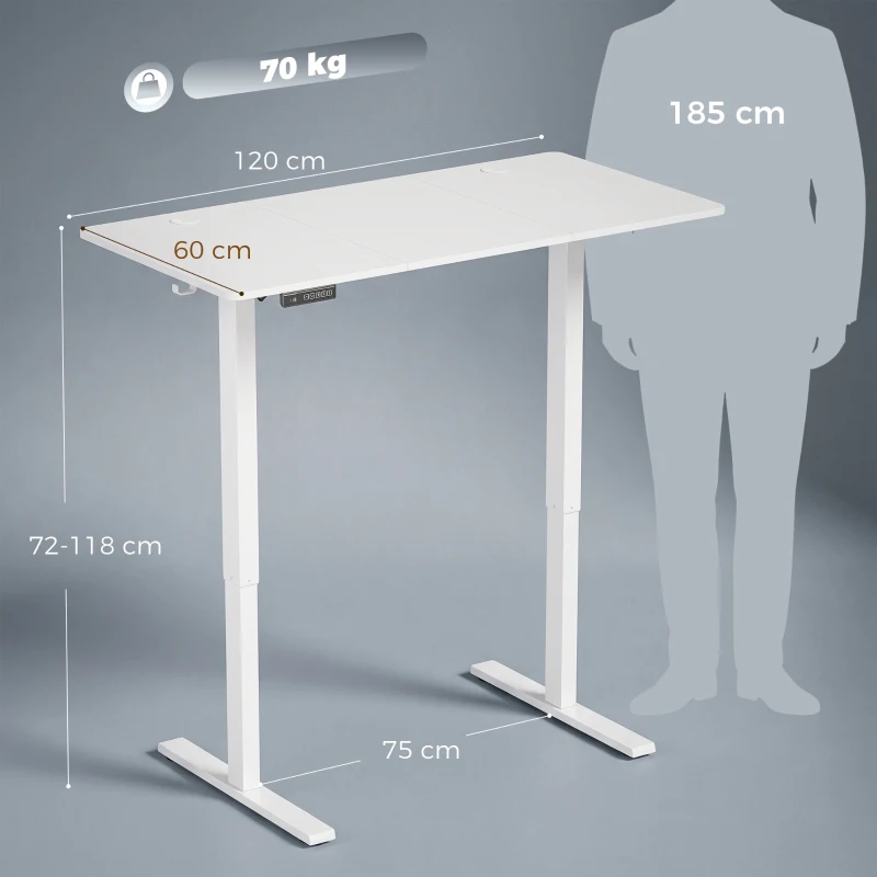 HOMCOM Standing Desk Memory Control Height Adjustable Desk 2 Cable Holes LED Display Sit Stand Desk White