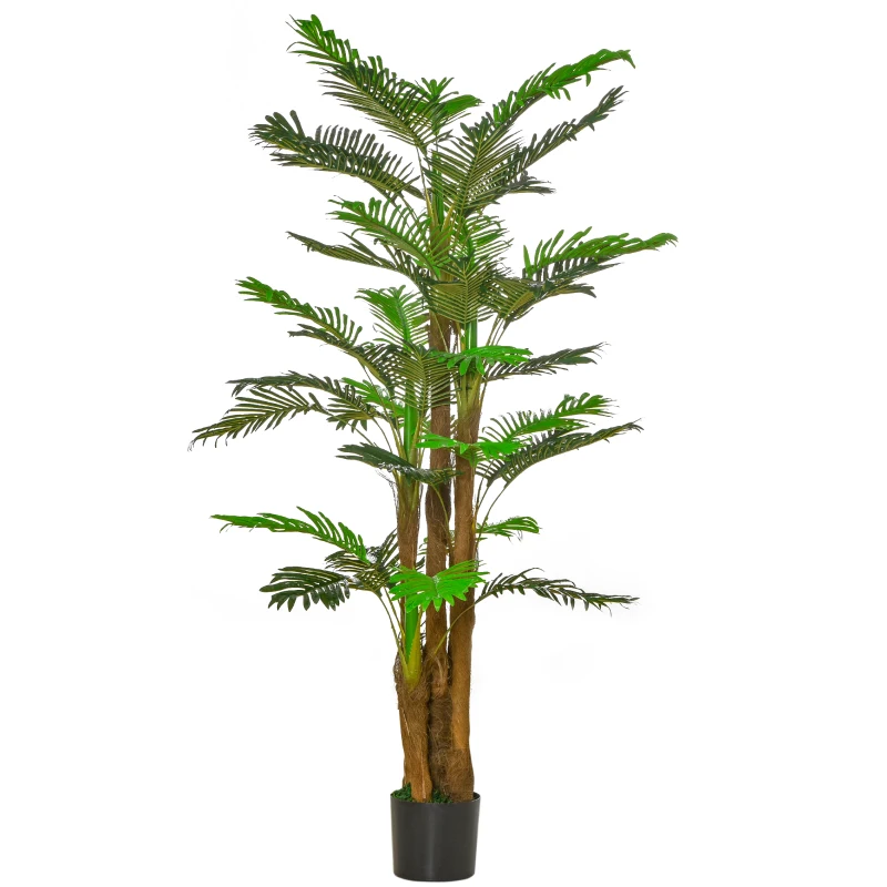 Outsunny Palmier Artificiel H.1,85 m Arbre Artificiel Tronc Branches Lichen Feuilles Grand réalisme Pot Inclus