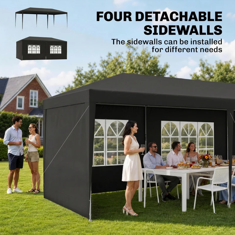Outsunny 6 x 3 m Party Tent Gazebo - Outdoor Patio Canopy Shelter with Windows and Side Panels, Dark Grey