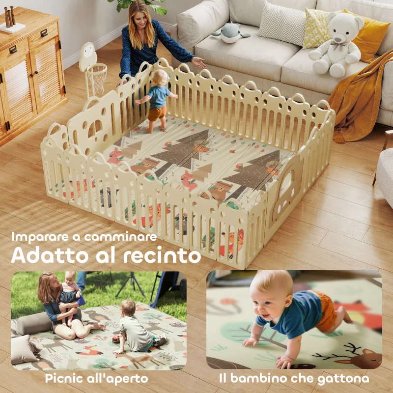 AIYAPLAY Tappeto per Bambini 0-6 Anni a Tema Foresta con Superficie Impermeabile in XPE Multicolore, 196x176x1.5 cm